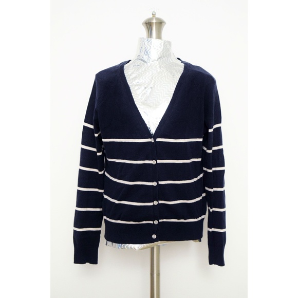 H&M Navy Blue Striped V-neck Button up Cardigan | Size M - Picture 8 of 11